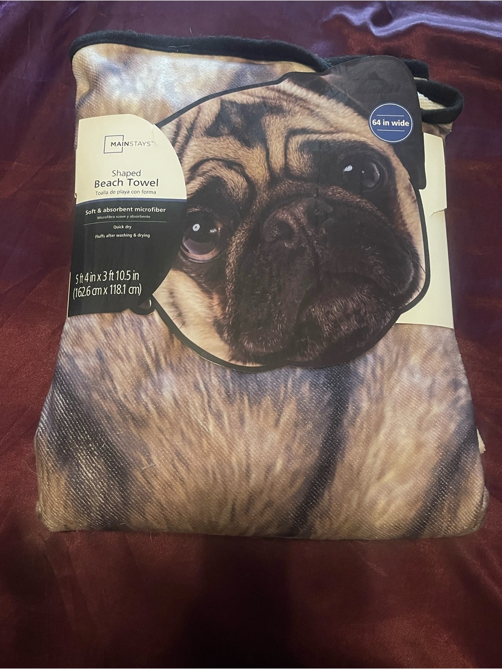 Mainstays Pug Face Novelty Towel in Tan and Black